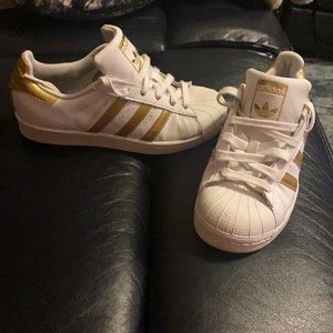 All leather white and gold Adidas, lightly worn